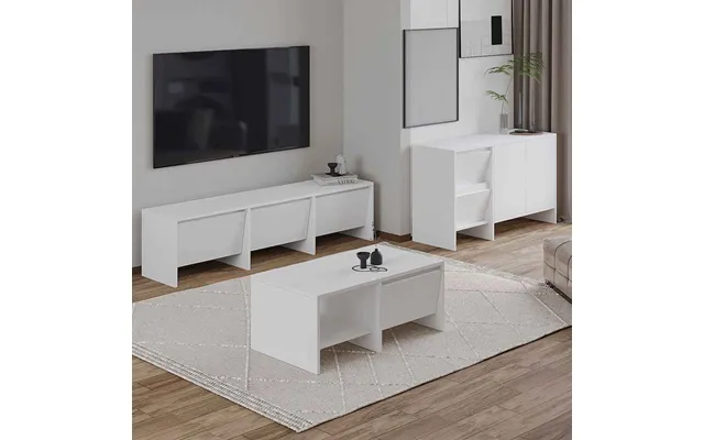 Lacin Wooden Living Room Furniture Set In White