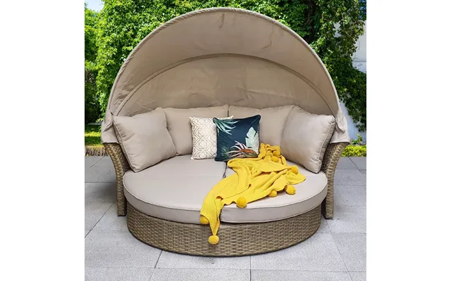 Lavey Rattan Garden Daybed With Cushion In Natural