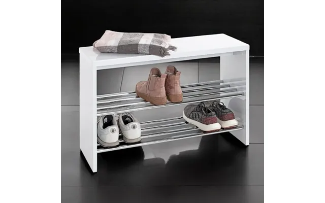 Leandro Wooden Shoe Rack Bench With 2 Shelves In White
