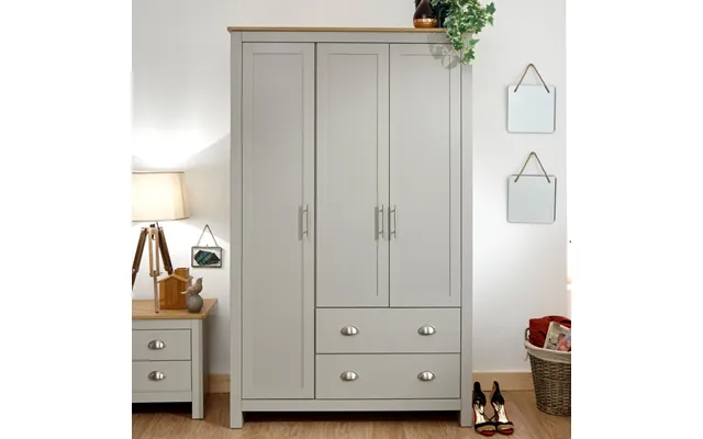 Loftus Wooden Wardrobe With 3 Doors 2 Drawers In Grey And Oak