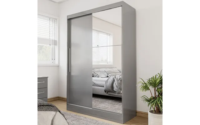 Lynn Mirrored Wardrobe With 2 Sliding Doors In Grey High Gloss