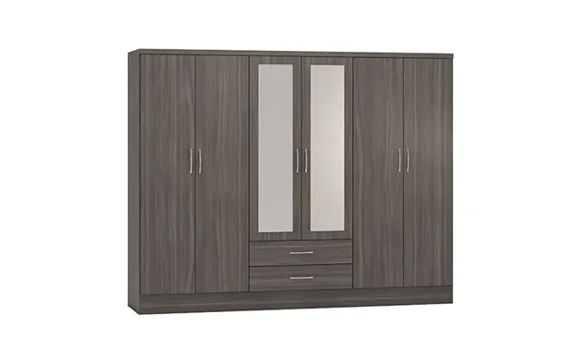 Mack Wooden Wardrobe With 6 Doors 2 Drawers In Black