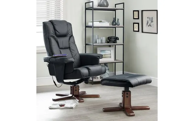 Maeryn Leather Massage Recliner Chair And Foot Stool In Black