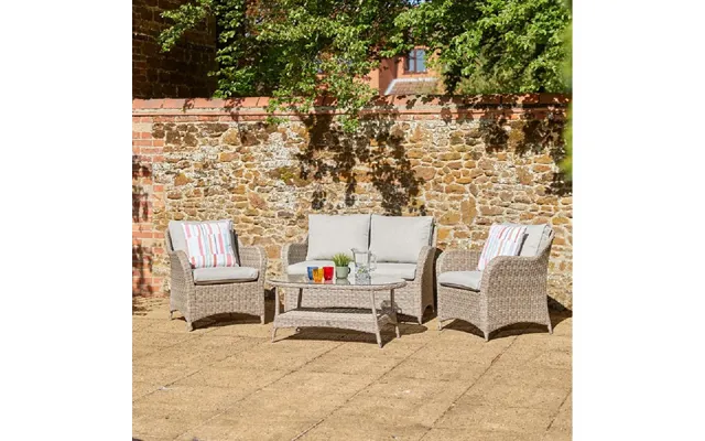 Marfa Glass Top Garden Lounge Sofa Set With Coffee Table In Sand
