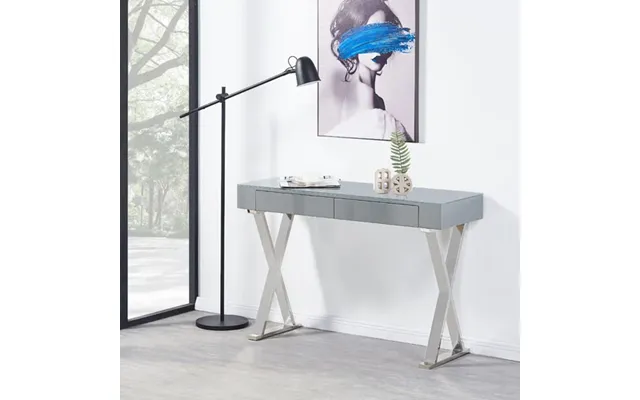 Mayline Glass Top High Gloss Console Table In Grey