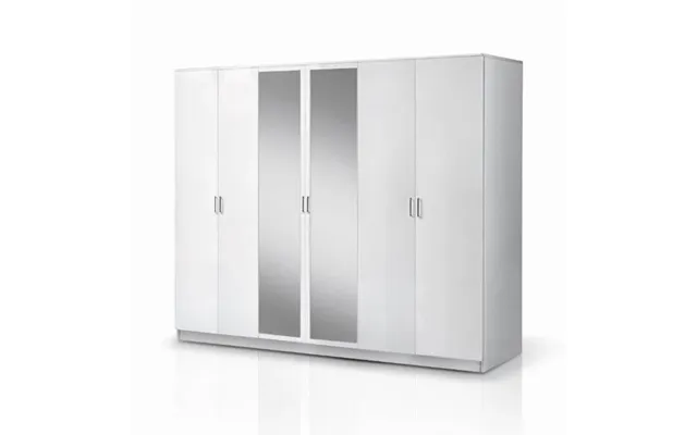 Mayon Mirrored Wooden 6 Doors Wardrobe In White High Gloss