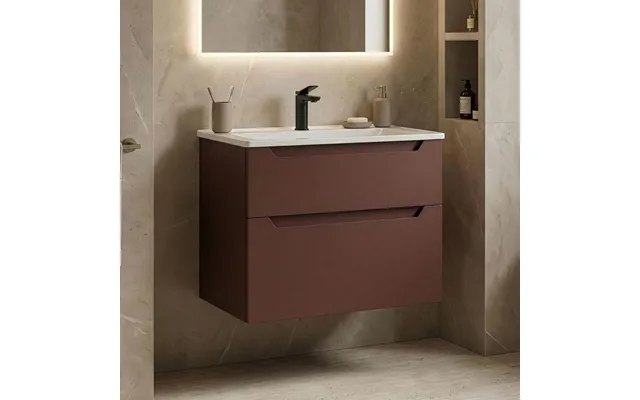 Messina Wooden Wall Mounted Vanity Unit & Basin With 2 Drawers In Matte Red
