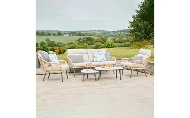 Monterey Aluminium Garden Lounger Set With 2 Nesting Tables In Grey And Wheat