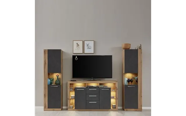 Monza Living Room Set In Wotan Oak And Matera With Led