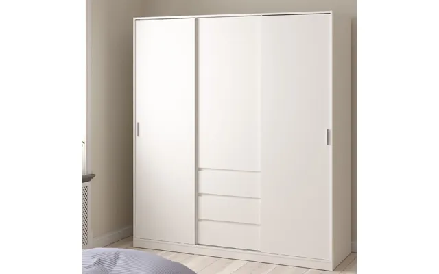 Nakou Wooden Wardrobe With 2 Sliding Doors 3 Drawers In White