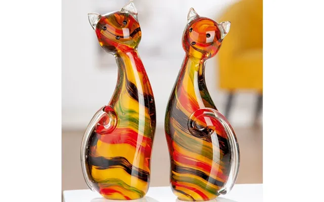 Newark Glass Cat Sitting Sculpture In Multicolour