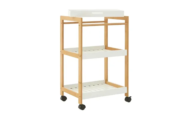 Nusakan Wooden 3 Tier Shelving Trolley In White And Natural