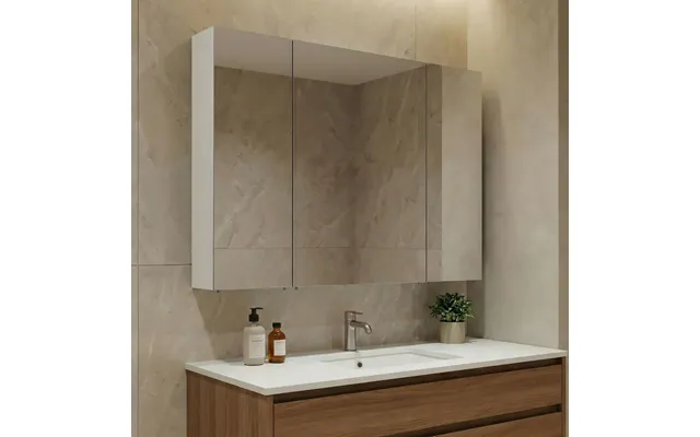 Nuvola 970mm Wooden Wall Mounted Bathroom Mirror Cabinet In Cashmere