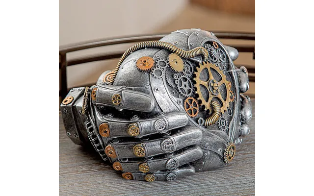 Ocala Polyresin Steampunk Heart In Hands Sculpture In Silver