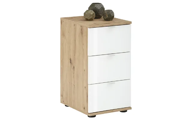 Palmer Wooden Office Pedestal With 3 White Glass Drawers In Pine