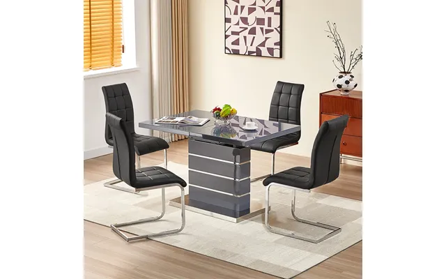 Parini Extending Grey High Gloss Dining Table 4 Paris Black Chairs
