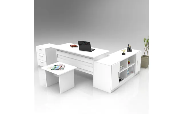 Prescott Wooden Corner Executive Office Furniture Set In White