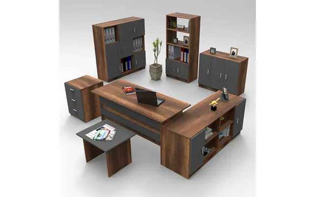 Prescott Wooden Corner Executive Office Furniture Set With 13 Door Storage Unit In Baroque And Anthracite