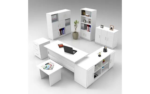 Prescott Wooden Corner Executive Office Furniture Set With 13 Door Storage Unit In White