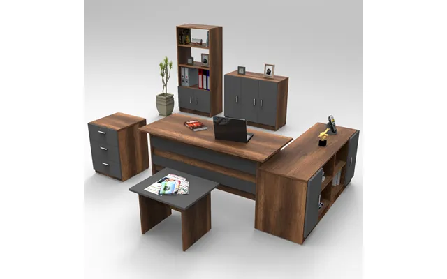 Prescott Wooden Corner Executive Office Furniture Set With 7 Door Storage Unit In Baroque And Anthracite