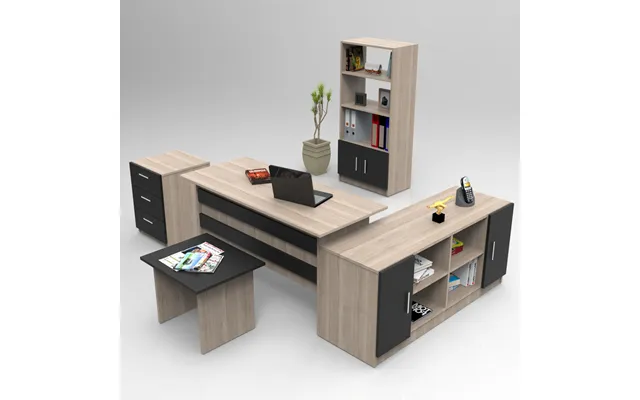 Prescott Wooden Corner Executive Office Furniture Set With Bookcase In Oak And Black
