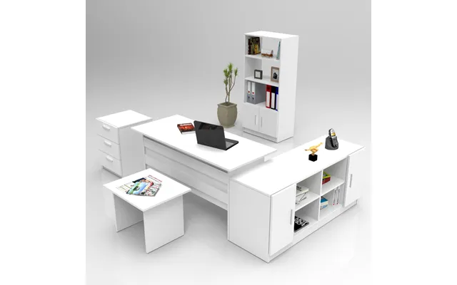 Prescott Wooden Corner Executive Office Furniture Set With Bookcase In White