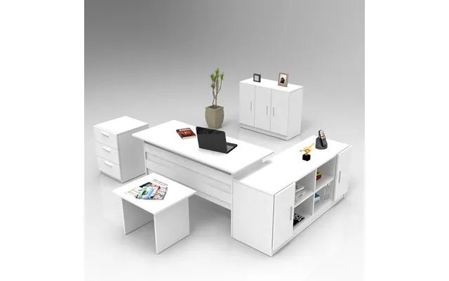 Prescott Wooden Corner Executive Office Furniture Set With Storage Cabinet In White