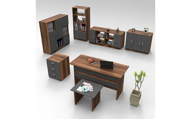 Prescott Wooden Executive Office Furniture Set With 13 Door Storage Unit In Baroque And Anthracite