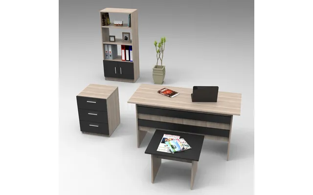 Prescott Wooden Executive Office Furniture Set With Bookcase In Oak And Black