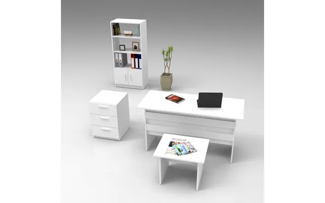 Prescott Wooden Executive Office Furniture Set With Bookcase In White