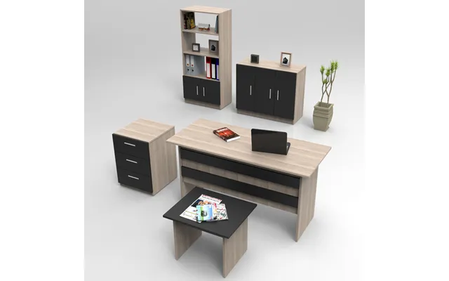 Prescott Wooden Executive Office Furniture Set With Coffee Table In Oak And Black