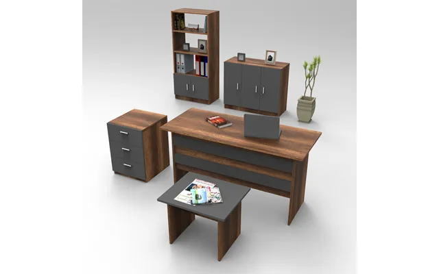 Prescott Wooden Executive Office Furniture Set With Coffee Table In Walnut And Anthracite
