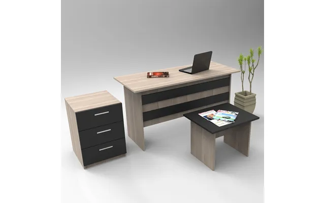 Prescott Wooden Executive Office Furniture Set With Drawer Cabinet In Oak And Black