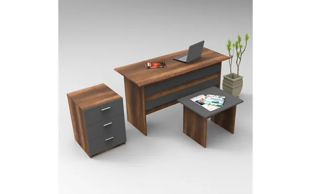 Prescott Wooden Executive Office Furniture Set With Drawer Cabinet In Walnut And Anthracite