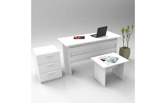 Prescott Wooden Executive Office Furniture Set With Drawer Cabinet In White
