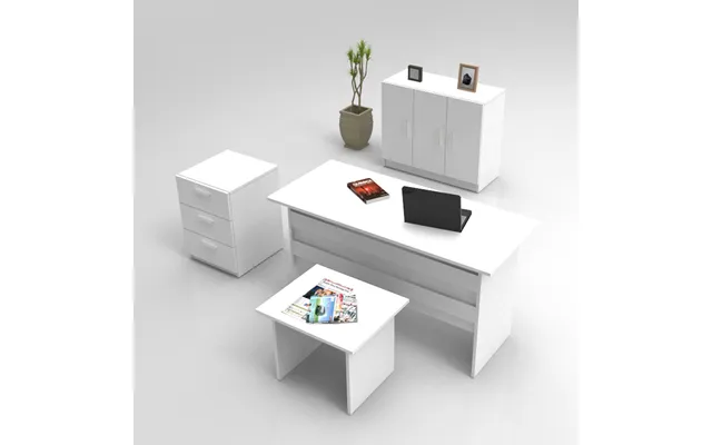 Prescott Wooden Executive Office Furniture Set With Storage Cabinet In White