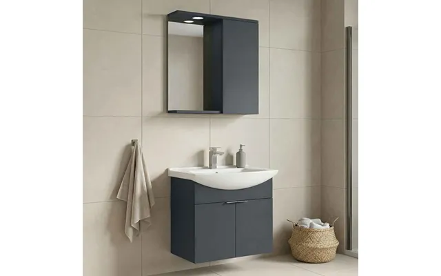 Purus 650mm Wooden Wall Mounted Bathroom Furniture Set With 3 Doors In Matte Anthracite