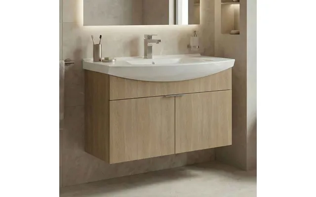 Purus 800mm Wooden Wall Mounted Vanity Unit & Basin In Sonoma Oak