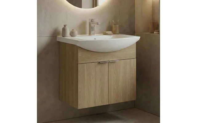 Purus Wooden Wall Mounted Vanity Unit & Basin In Sonoma Oak