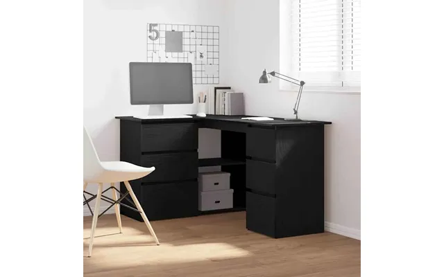 Ramona Wooden Corner Laptop Desk With 4 Drawers - Black Oak