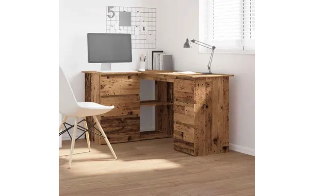 Ramona Wooden Corner Laptop Desk With 4 Drawers - Brown