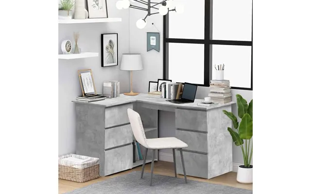 Ramona Wooden Corner Laptop Desk With 4 Drawers - Concrete Grey