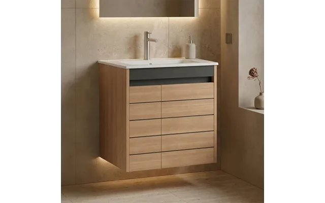 Ricato 610mm Wooden Wall Mounted Vanity Unit & Basin With 2 Doors In Walnut