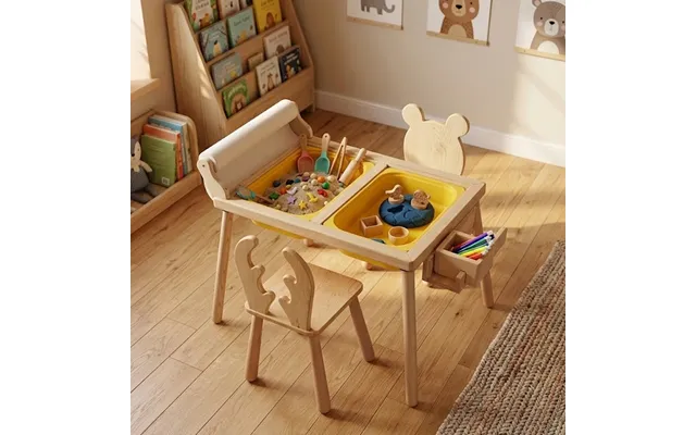 Roll Pine Kids Table With 2 Chairs In Yellow And Oak