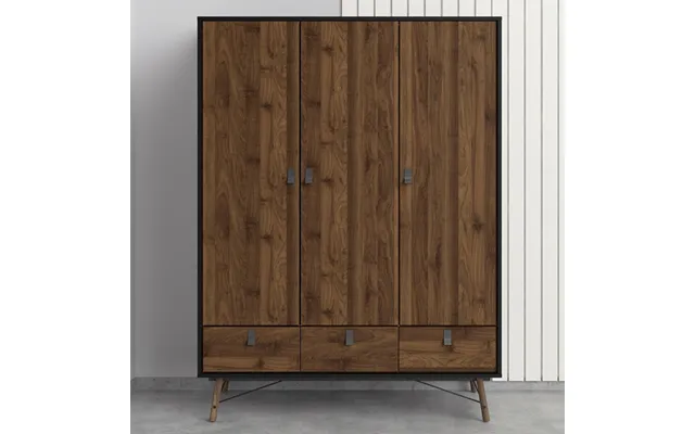 Rynok Wooden Triple Door Wardrobe In Matt Black Walnut