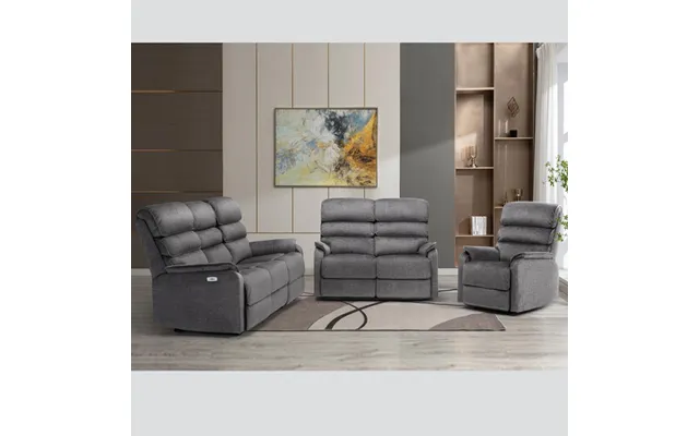 Sanur Fabric Electric Recliner Sofa Suite In Grey
