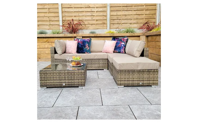 Saxen Rattan Garden Corner Sofa Set With Coffee Table In Brown