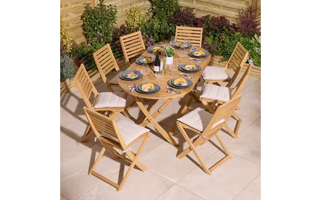 Serenity Wooden Oval Dining Table With 8 Chairs And Cushions In Natural