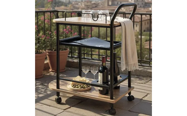 Solna Wooden Drinks Serving Trolley In Oak And Black