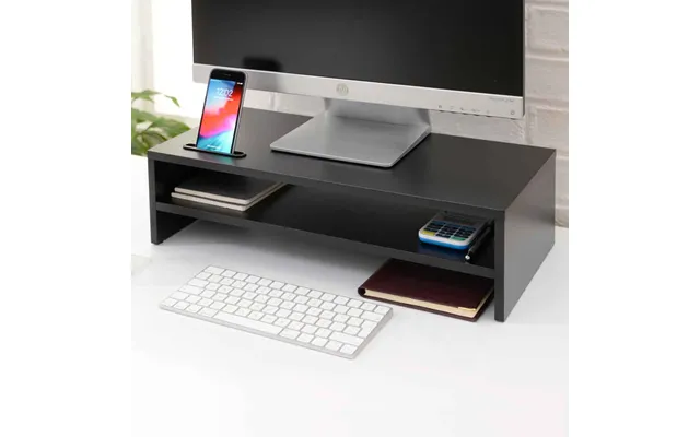 Sorella Wooden Monitor Stand Riser With 2 Shelf In Black